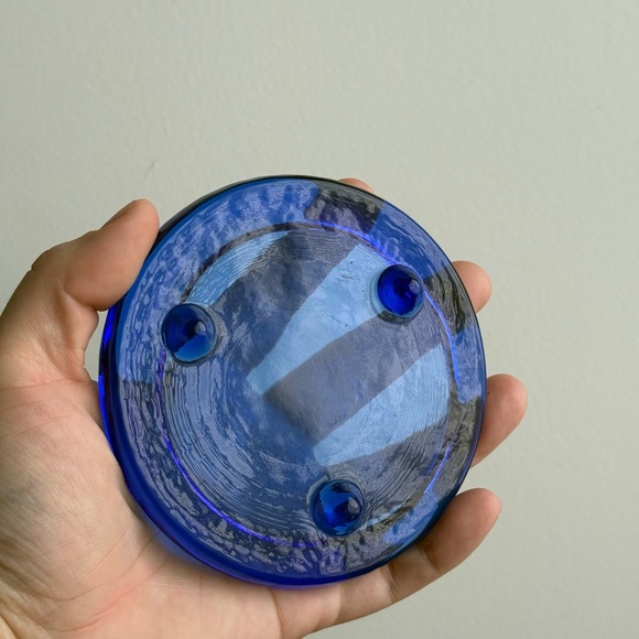 Vintage Cobalt Blue Glass Small Trinket Dish Tray Tealight Candle Holder - Picture 12 of 16